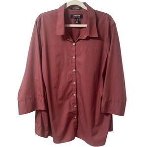 Lands’ End Womens Button Up Shirt Button Down Blouse Plus Size 22 W 3/4 Sleeve